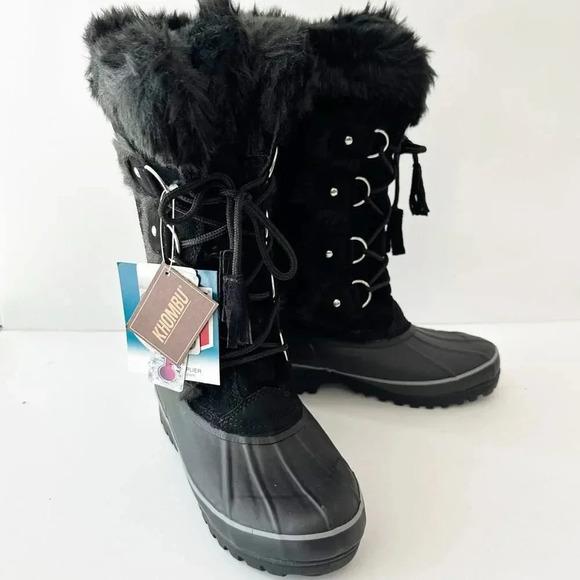 KHOMBU Nordic 2 Waterproof Lace-up Fur Boots Black Size 6‎ - Picture 2 of 9